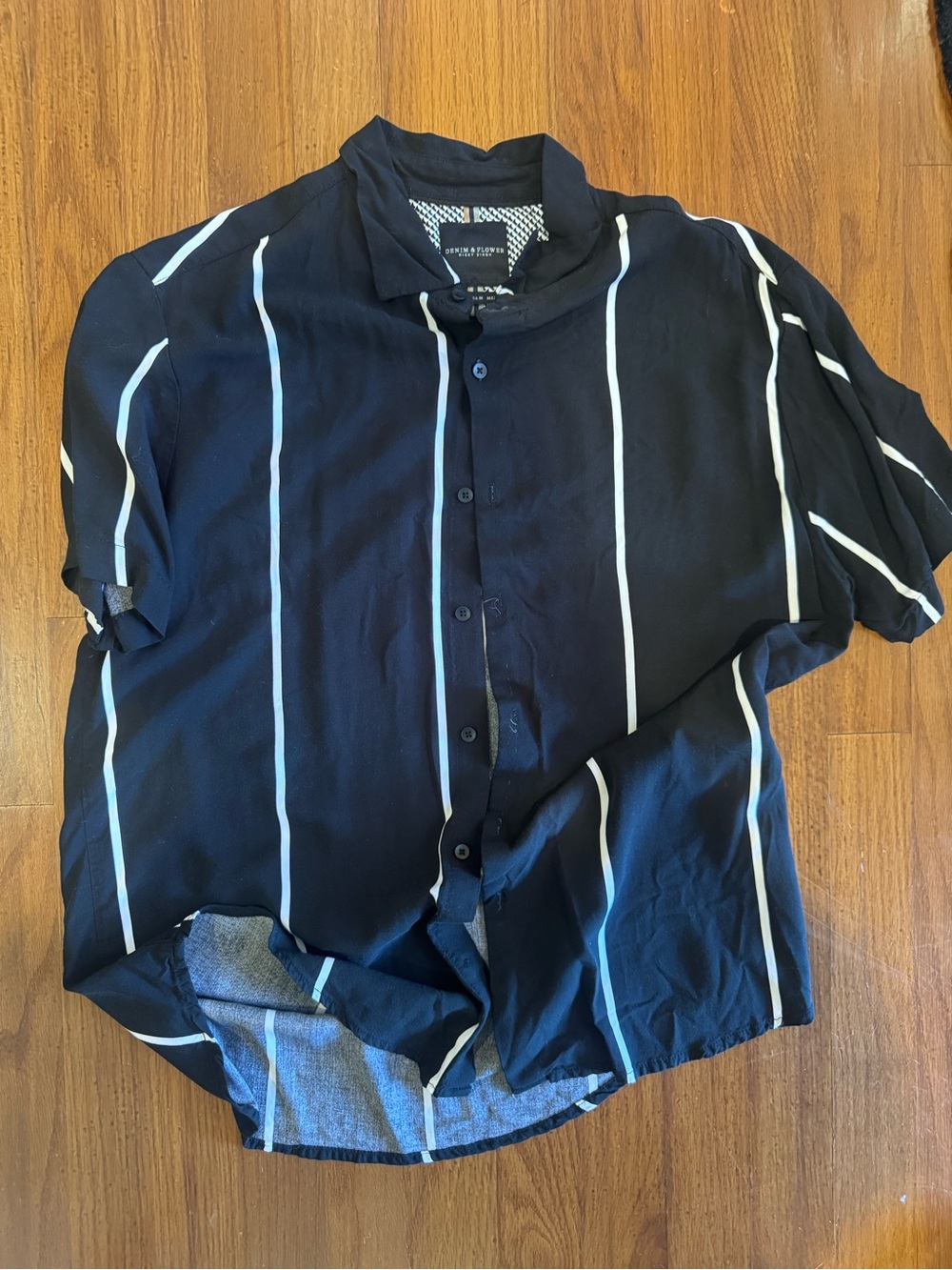 Denim & Flower Navy Blue Vertical Stripe Button-Down Shirt